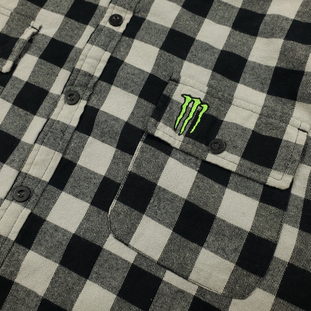 Monster Energy Shirt Jacket Mens XL Flannel Shacket Buffalo Quilted Lined Y2K - Picture 7 of 14